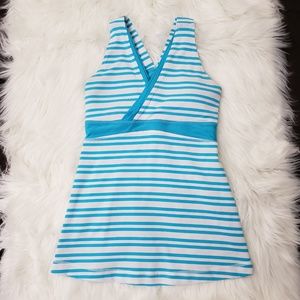 LULULEMON XXS Blue White Striped Padded Tank Top